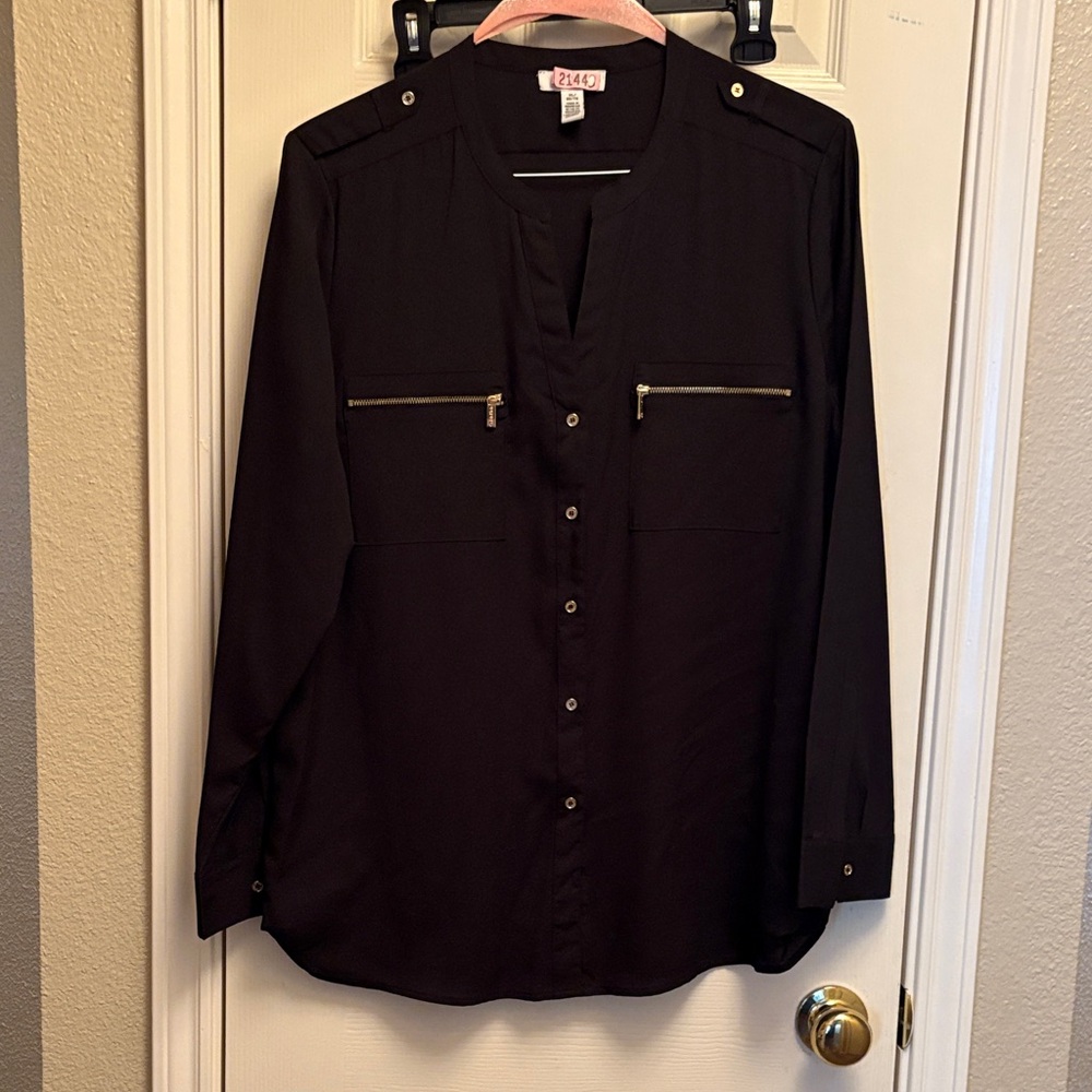 Calvin Klein Black Blouse with Gold Accents